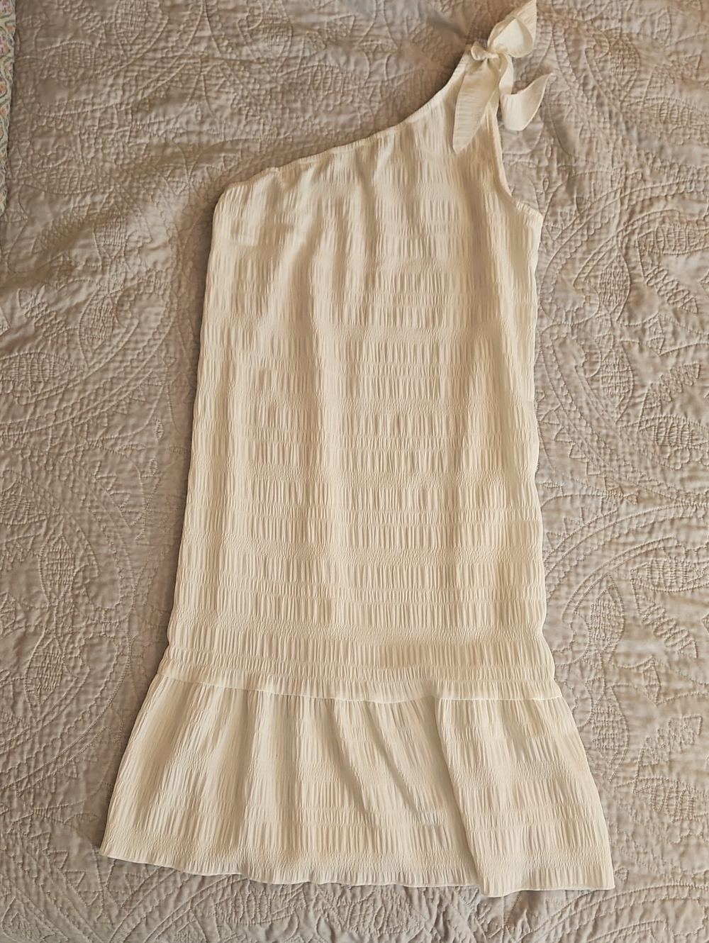 SHEIN Cream One-Shoulder Tie Ruffle Dress